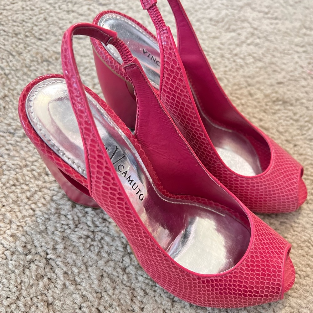 Vince Camuto Reptile Snakeskin Leather Slingback Cut-Out Block Heels 36.5 / 6.5B